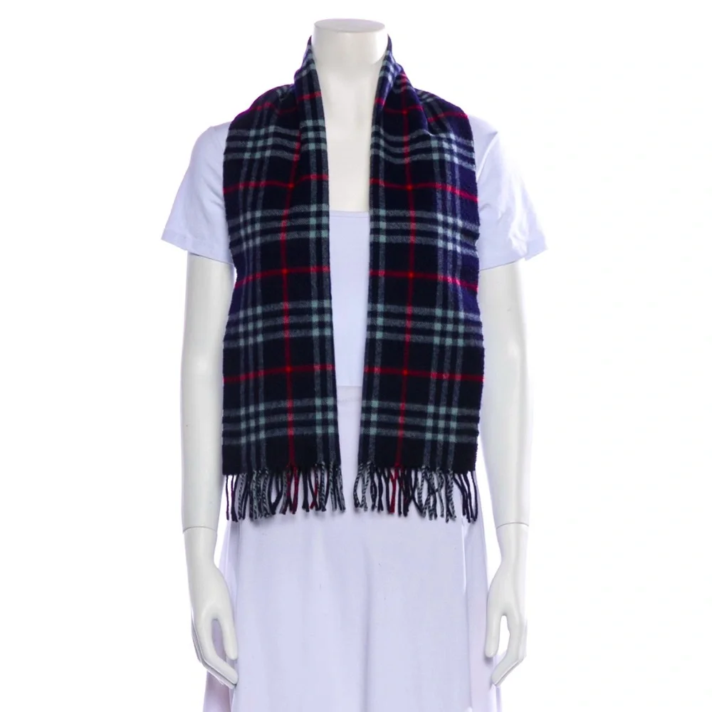 BURBERRY 100% Lambswool Blue Novacheck Scarf